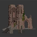 Medieval Castle Ruins With Red Brick Structure Archway And Stone Steps 3d model