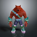 3D Werewolf Character Model With Red Fur Green Straps Blue Pants And Green Shoes