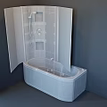 Sleek Modern White Bathtub with Glass Shower Doors and Chrome Faucet Fixtures