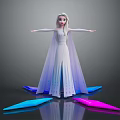 Blonde Elsa In White Gown With Blue Pink Ice Spikes Arms Outstretched On Reflective Ground