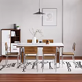 Modern Dining Table Set With White Tabletop Wooden Chairs And Metal Frame