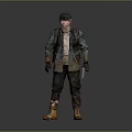 Game Movie Character In Hat Jacket Vest With Gloves Boots And Knife Standing Pose