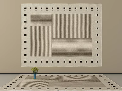 Geometric Pattern Square Carpet With Black White Lines And Border Design 3d model
