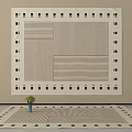 Geometric Pattern Square Carpet With Black White Lines And Border Design