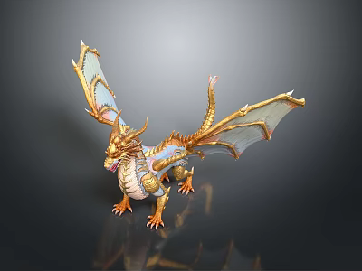 Golden Dragon Mythical Creature With Elaborate Wings And Golden Scales Decorative Figurine 3d model