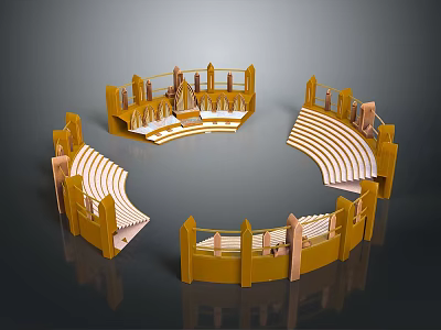 Yellow Circular Staircase Seats Model With Decorative Railings And Design 3d model