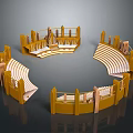 Yellow Circular Staircase Seats Model With Decorative Railings And Design 3d model