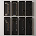 Modern Black Swing Doors With Elegant Golden Line Patterns And Sleek Design 3d model