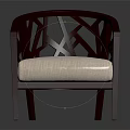 Dark Wooden Armchair With Carved Openwork Design Curved Armrests And Light Padded Seat