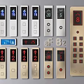 Various Elevator Control Panels Featuring Digital Displays And Floor Number Buttons