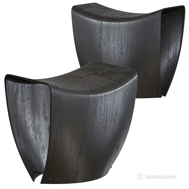 Modern Wooden Stools With Curved Design For Stylish Interior Decor Use 3d model 