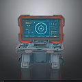 Futuristic Portable Control Station With Red Frame Blue Interface Control Panel And Data Charts