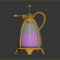 Gold Sprayer With Pink Liquid And Transparent Bottle On Metal Stand