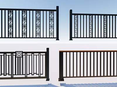 Decorative Metal Fences With Ornate Patterns And Various Designs In Black Brown 3d model