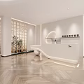 Modern Minimalist SPA Sauna Reception Area With White Design Wooden Floor And Plant Decoration