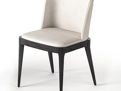Modern Dining Chair With Beige Leather Upholstered Seat And Black Wooden Legs 3d model