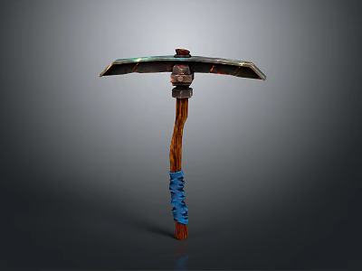 Handcrafted Axe With Wooden Handle Blue Wrapped Grip And Metal Blade 3d model