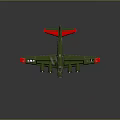Detailed Green Military Airplane Model With Red Wings Tail And White Star Emblem