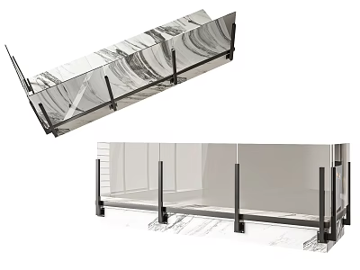 Modern Glass Railing Design With Black Metal Frame And Marble Base 3d model