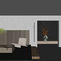 Modern Hotel Lobby Interior With Gray Walls Dark Flooring Red Floral Decor And Green Plant