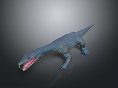 Detailed Blue Dinosaur Model With Open Mouth Sharp Teeth And 3D Rendering 3d model