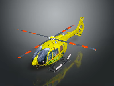 Yellow Medical Air Rescue Helicopter With Rotors And Emergency Features 3d model
