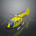 Yellow Medical Air Rescue Helicopter With Rotors And Emergency Features