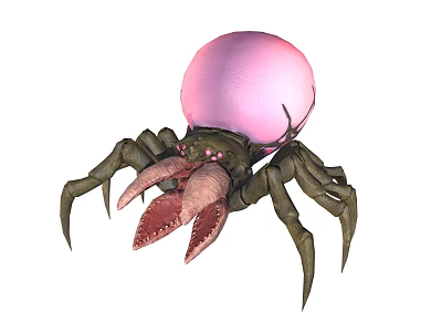 Fantasy Spider Like Creature Featuring Large Pink Spherical Body And Long Legs 3d model
