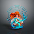 Orange Haired Female In White Outfit Holding Blue Coiled Magical Serpent Creature With Glowing Aura
