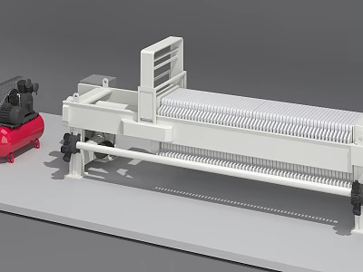 Industrial Filter Press Machine With Red Pump White Frame And Metal Components 3d model