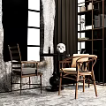 Modern Wooden Dining Table Set With Chairs Decorative Items And Bookshelf