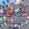 Inflatable Decorations with Colorful Hot Air Balloons Balloons Heart Shapes LOVE Letters Clouds and Bench