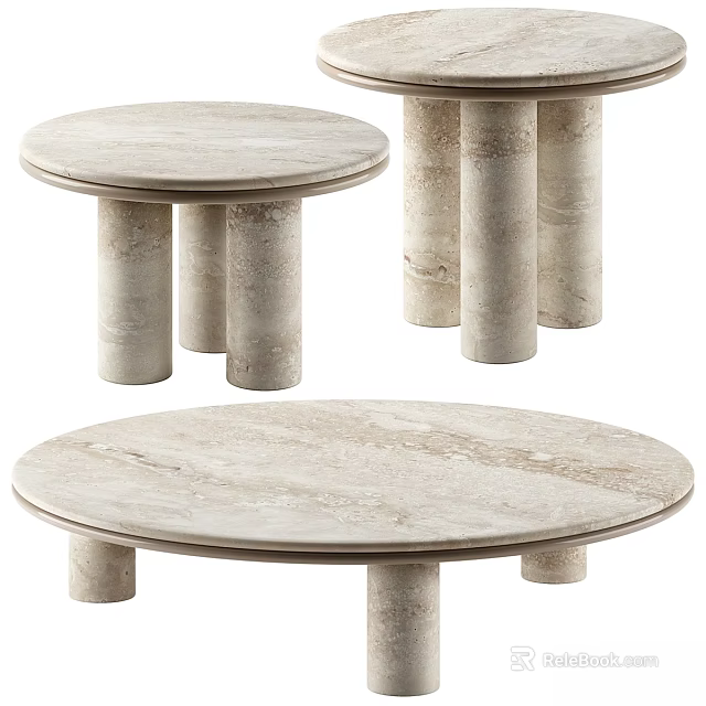 Stylish Marble Round Dining Table With Cylindrical Pillar Legs And Smooth Surface 3d model