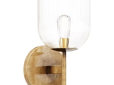 Modern Wall Lamp With Transparent Ribbed Glass Shade And Gold Metal Base 3d model
