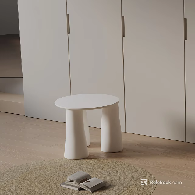 Modern Round White Side Table With Three Legged Minimalist Design In Interior 3d model 