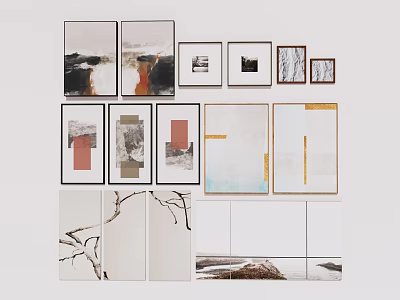 Diverse Framed Wall Art Collection Featuring Abstract Natural And Scenic Themes 3d model