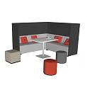 Stylish Corner Sofa And Coffee Table Set With Black Partition Red Cushions And Stools 3d model