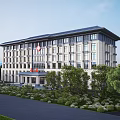 Modern Hospital Building Exterior With Red Cross Sign White Facade And Glass Entrance