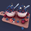 Delicious Berry Parfait Desserts With Cream Layers And Fresh Berries On Wooden Serving Board
