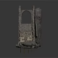 Medieval Stone Castle Tower Structure With Staircase Arched Doorway And Shield Decorations 3d model