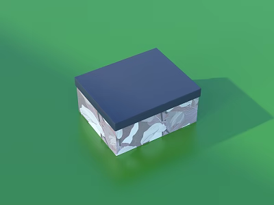 Decorative Storage Box With Dark Blue Lid And White Leaf Patterns On Green Background 3d model