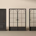 Black Double Doors With Glass Grid Design And Arched Frame For Interior 3d model