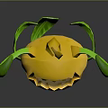 Unique Decorative Plant With Yellow Body And Green Curved Stems And Leaves