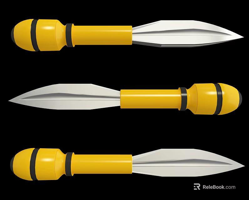 Three Practical Hardware Tools With Yellow Handles And Silver Blades 3d model 
