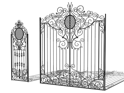 Ornate Wrought Iron Entrance Gate With Decorative Scrollwork And Classic Design 3d model