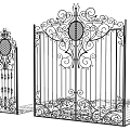 Ornate Wrought Iron Entrance Gate With Decorative Scrollwork And Classic Design