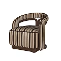 Classic Single Sofa With Brown And Beige Striped Pattern And Curved Armrests