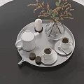 Stylish Sofa And Coffee Table Set With Throw Pillows Floor Lamp Green Curtains And Vase