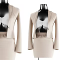 Standing Metal Clothes Hanger With Coats Sweaters Pants And Mannequin In Beige Outfit