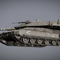 Detailed Military Tank With Long Cannon Tracks And Antennas On Gray Surface